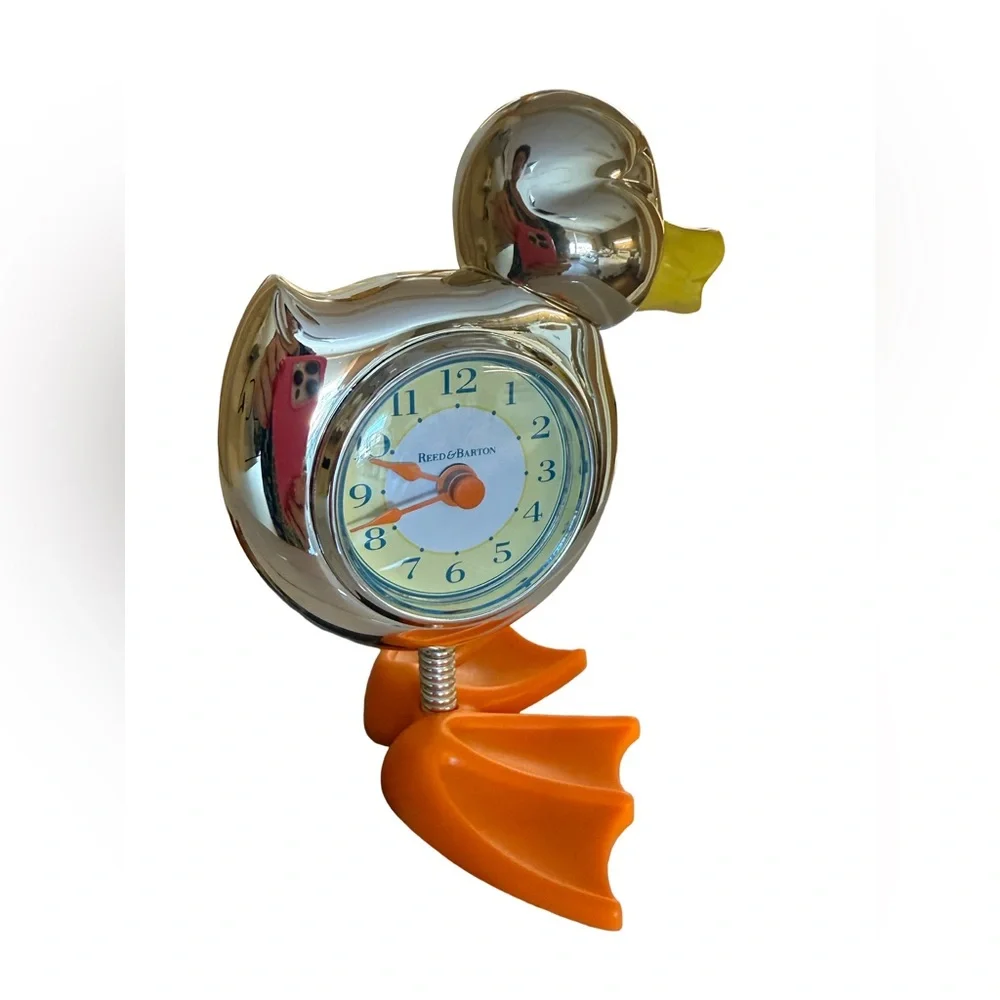 Reed & Barton Vintage EC Something Ducky Silver & Orange Duck Battery Clock